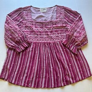 Savanna Jane Women’s Embroidered Square Neck Boho Western Peasant Blouse 1X